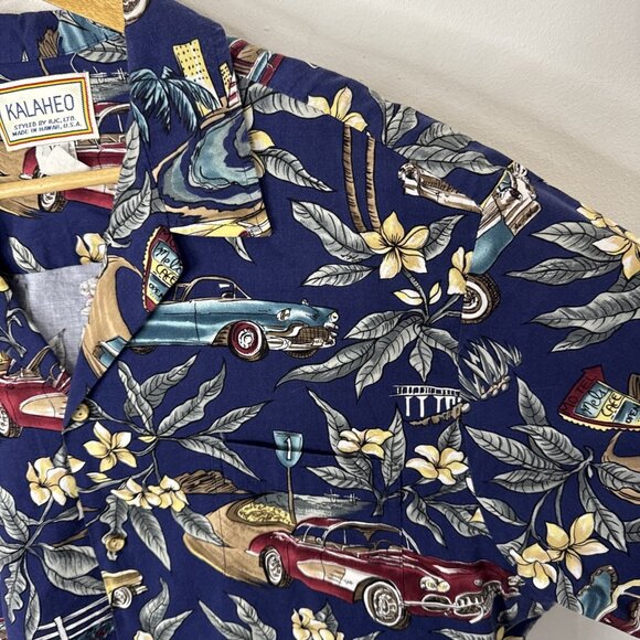 Vintage Kalaheo RJC Hawaiian Men XL Button Shirt Cars Floral - Picture 2 of 5